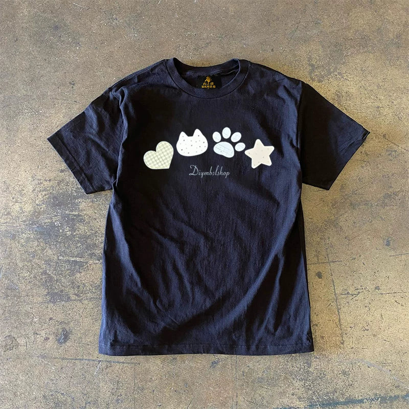UPUPXIA  Simple Round Neck Loose Tee