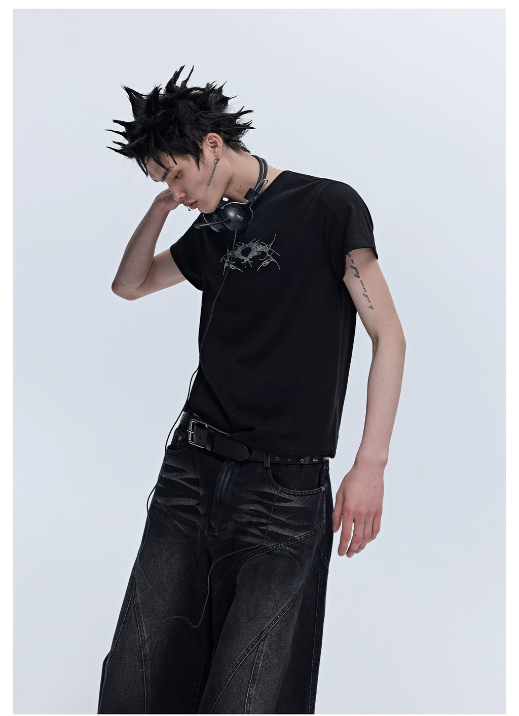 SGW "Wings of Thorns" Hot Diamond Subculture Elastic Slim Sleeve Short Sleeve Tee
