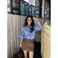 Pusumede Bow Strap Striped Shirt