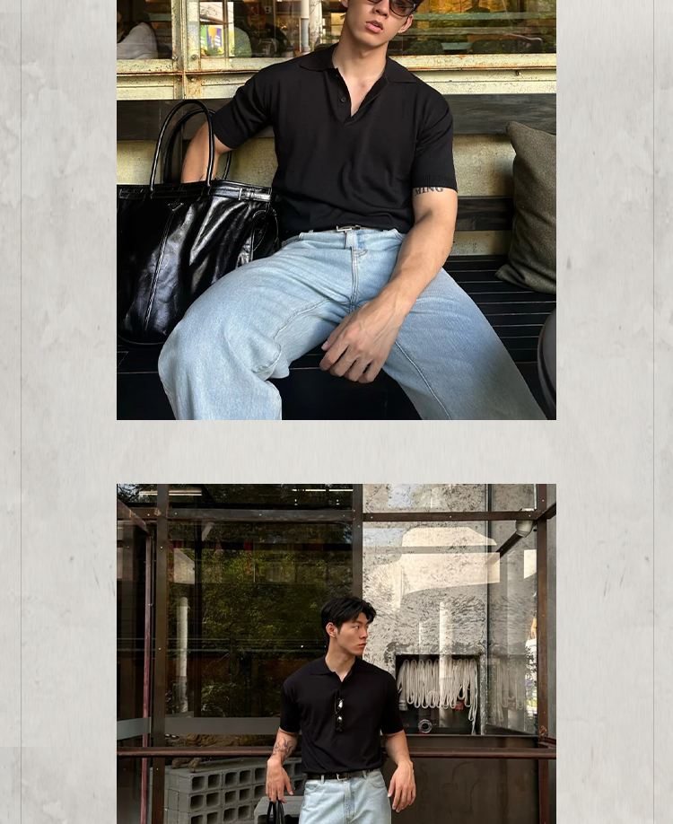 KONOOT Simple Short and Wide POLO Collar Casual Tee