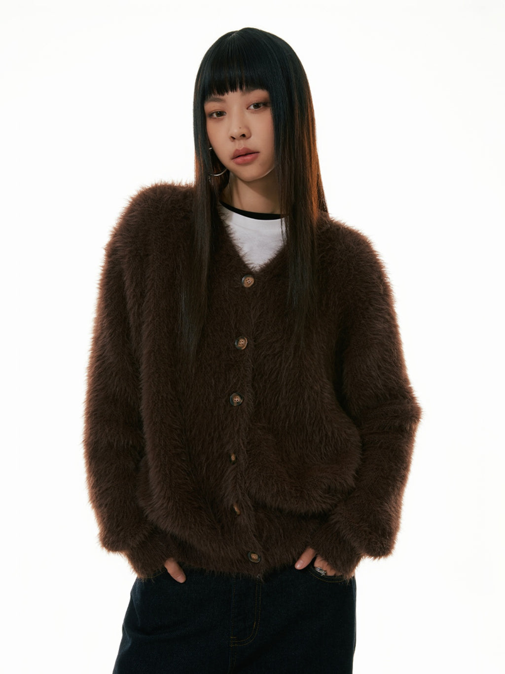 FUNKYFUN Imitation Mink V-neck Cardigan Sweater Jacket