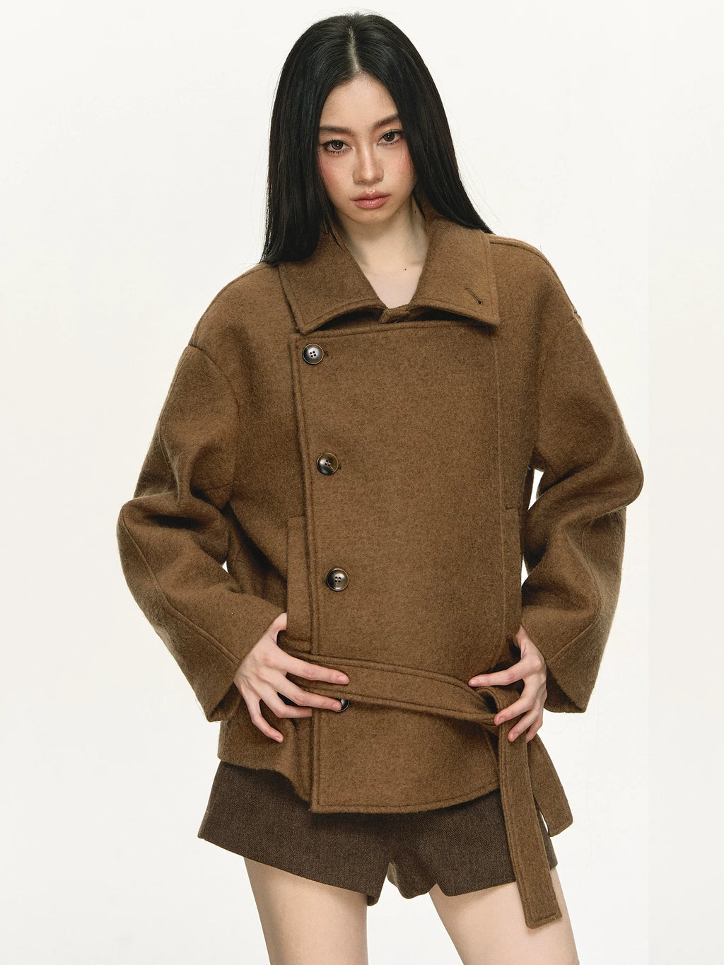 Anna Aneae Double-breasted Short Wool Double-sided Tweed Jacket