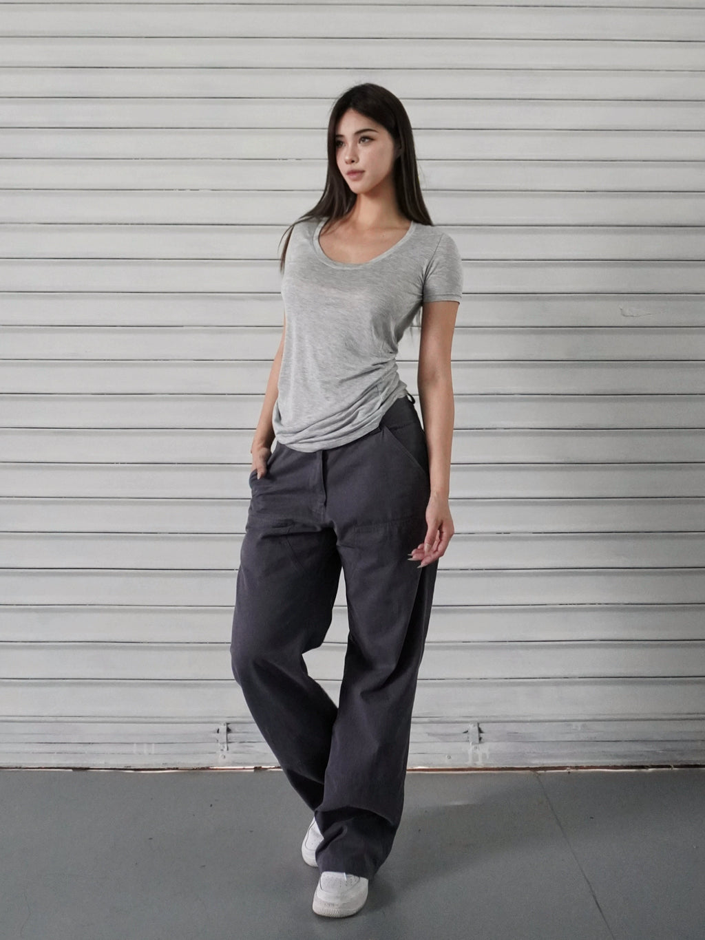 Jim Kennet Micro Transparent Loose U Neck Short Tee