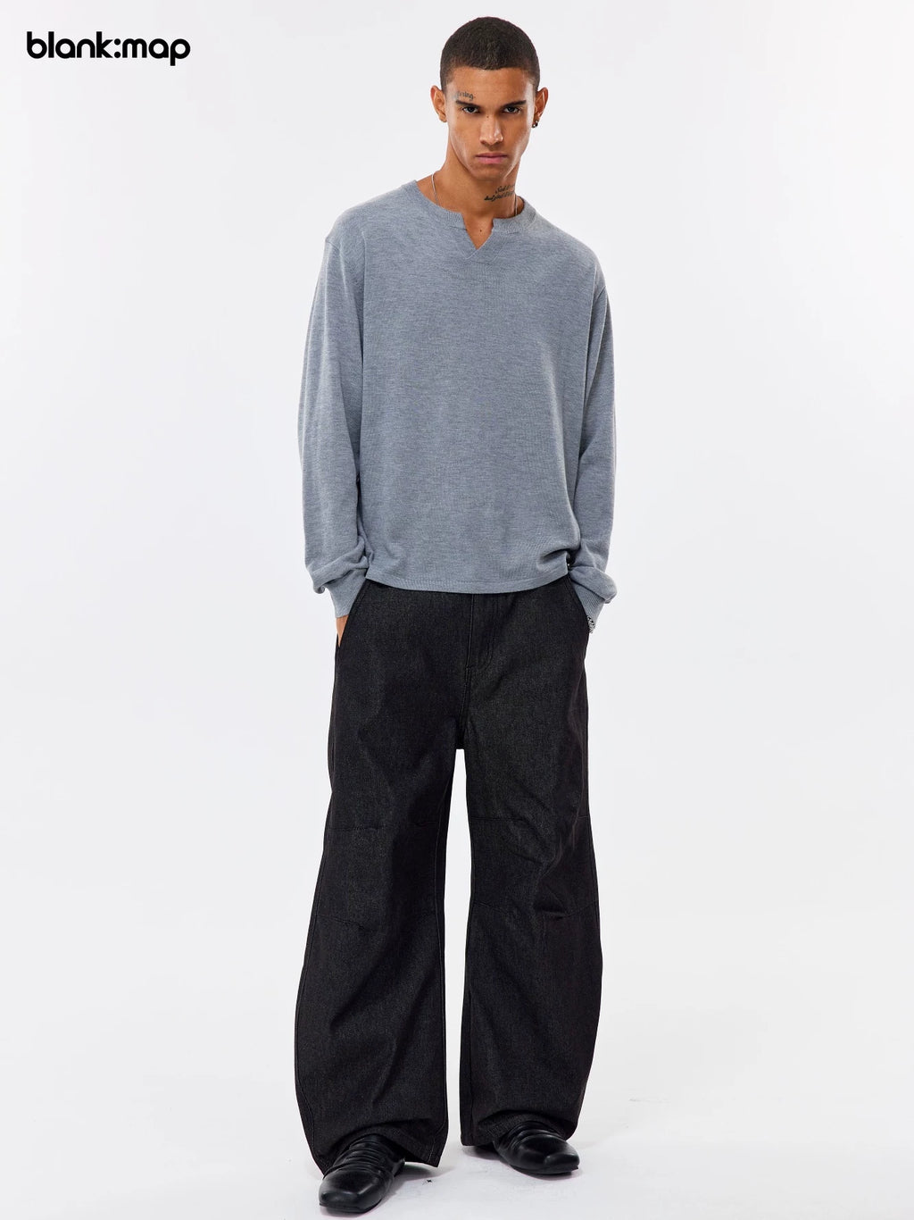 Blank Map Vintage Pleated Denim Trousers