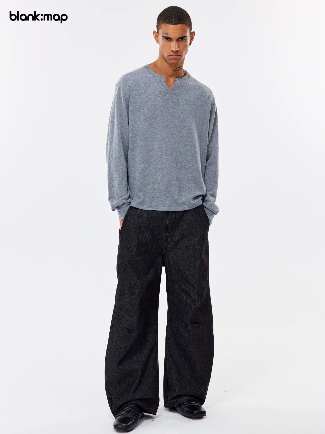 Blank Map Vintage Pleated Denim Trousers