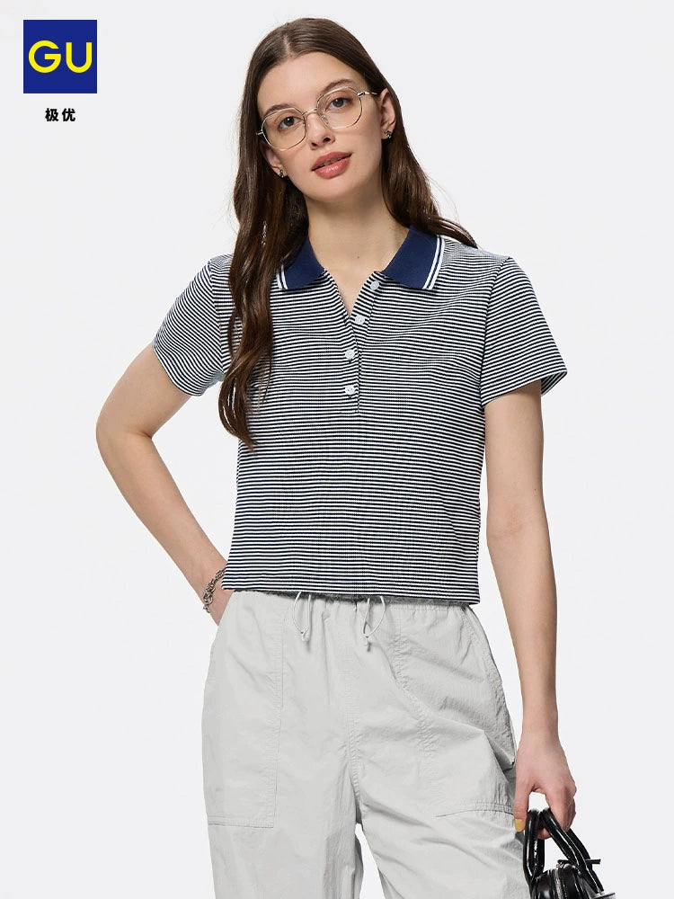 GU Striped POLO Shirt Slim-fit Short