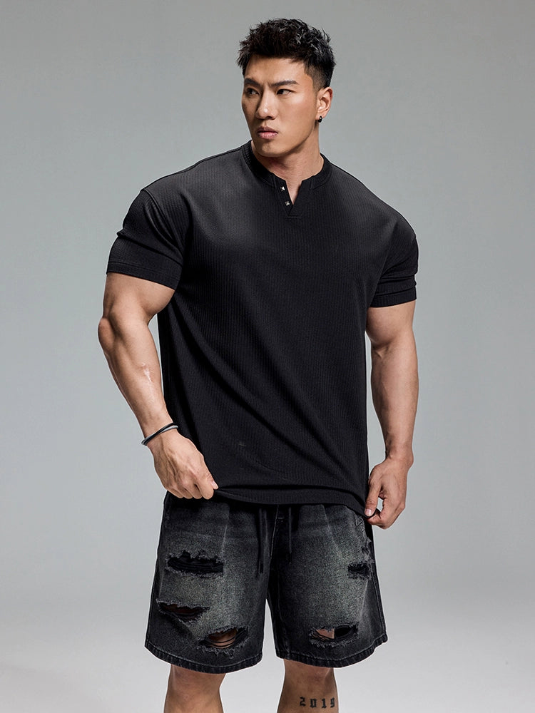 Muscle Dog Banged Nailed Loose Casual Henley Shirt Tee