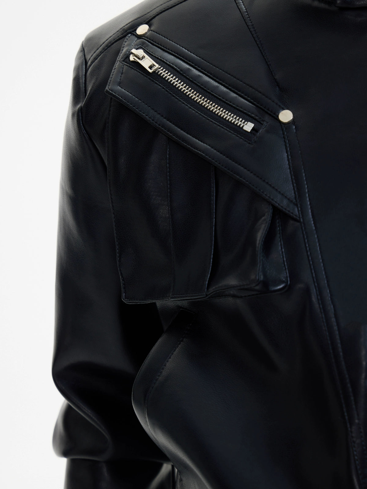 PEOPLESTYLE Metal Zipper Short Motorcycle Jacket Leather Jacket