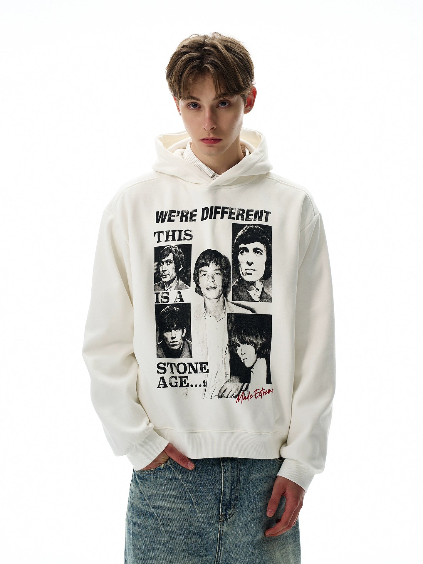 A PUEE Vintage Front Shoulder Short Wide Ruffian Handsome Hoodie