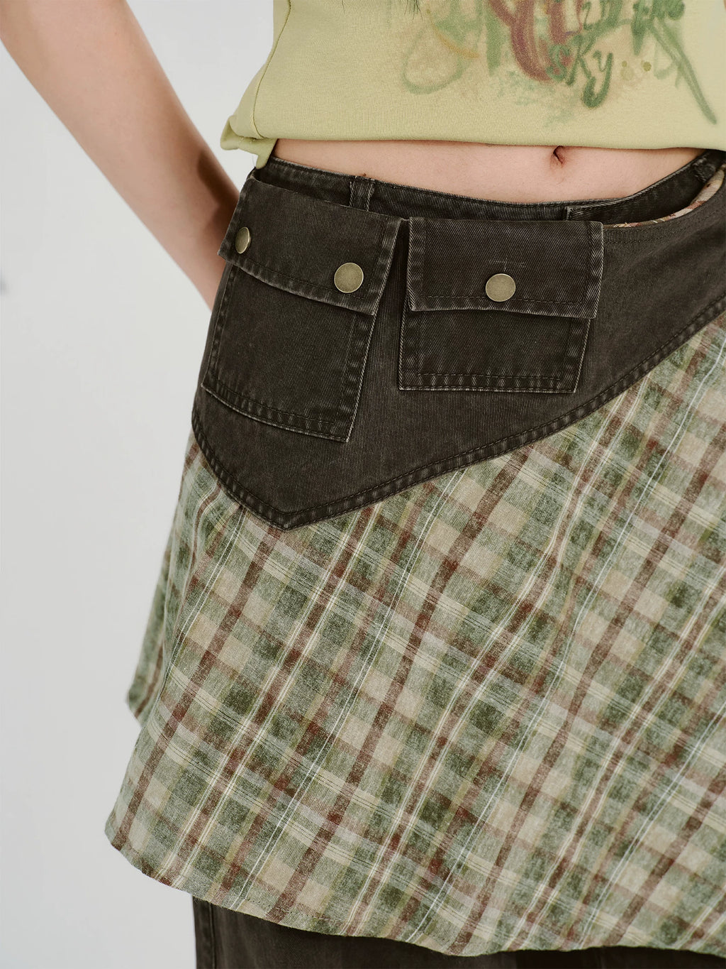 Girlyhalo Vintage Checked Fart Curtain Loose Wide Leg Pants