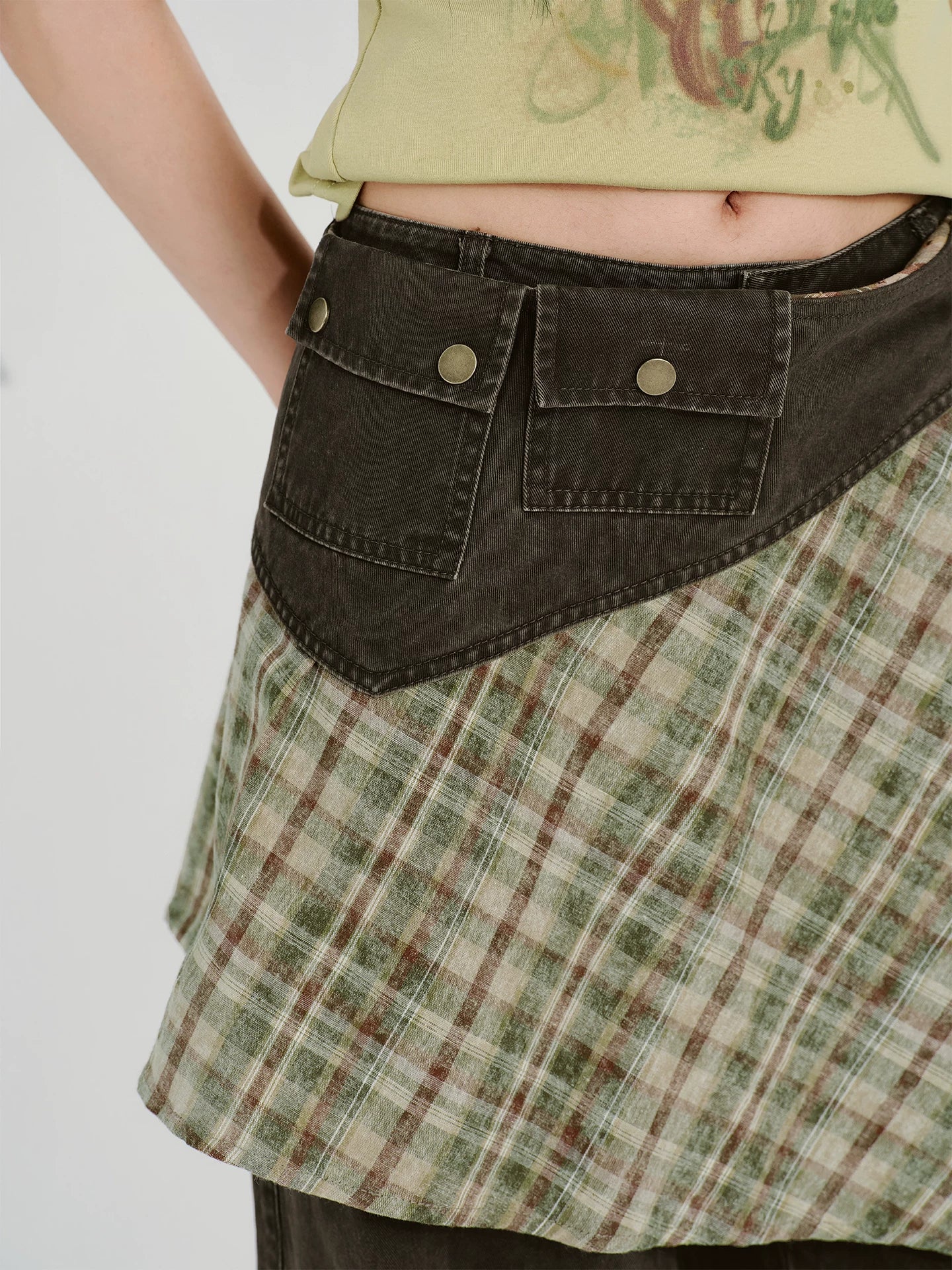 Girlyhalo Vintage Checked Fart Curtain Loose Wide Leg Pants