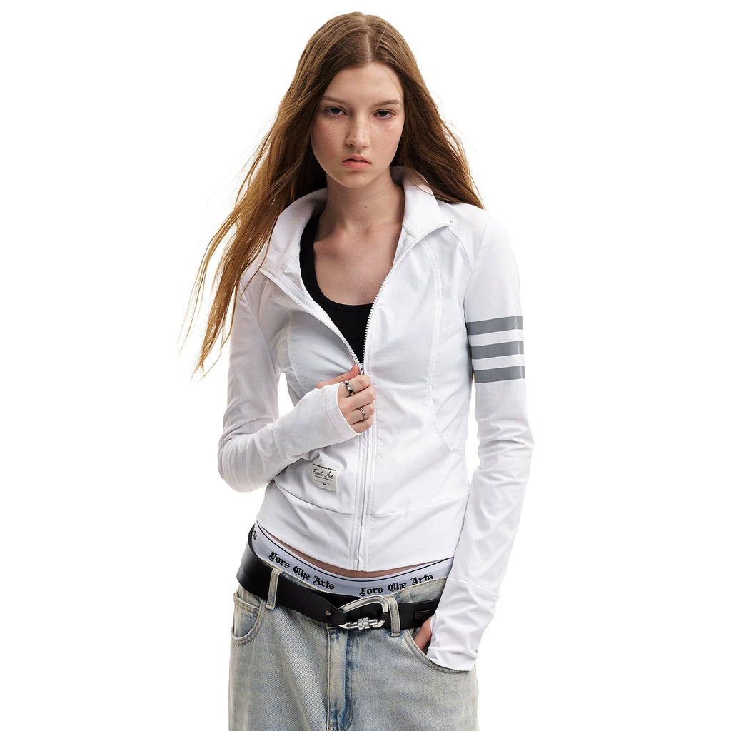0123Start Striped Zipper Slim Fit Sunscreen Jacket