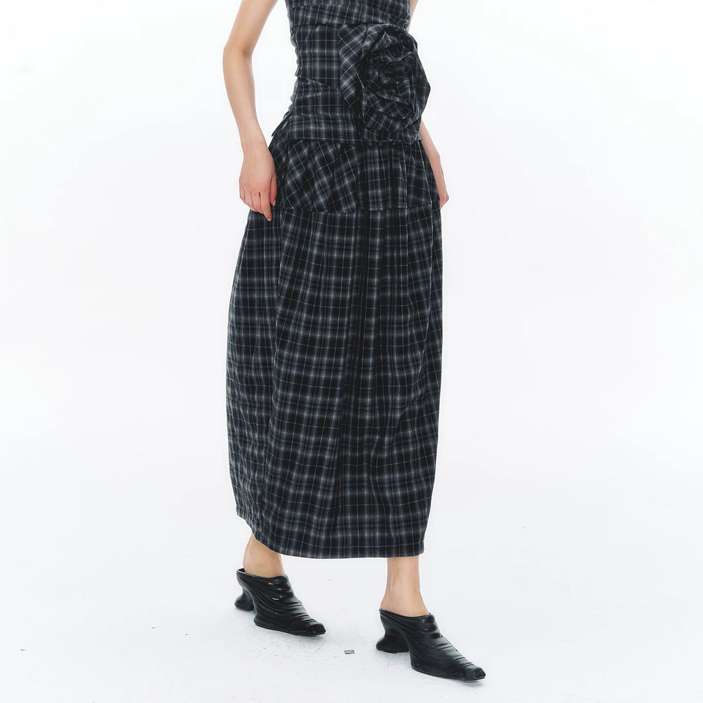 YEDM Retro Plaid Three-dimensional Rose Tube Top Set