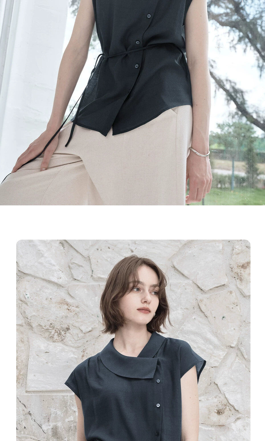 Giordano Lapel-neck Strappy-sleeved Shirt