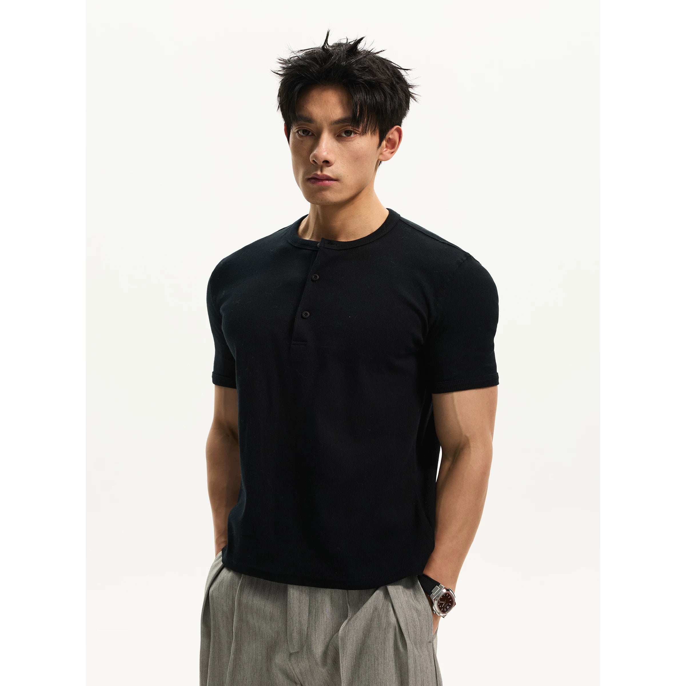 DAY NY Henry Collar Slim Fit Versatile Tee