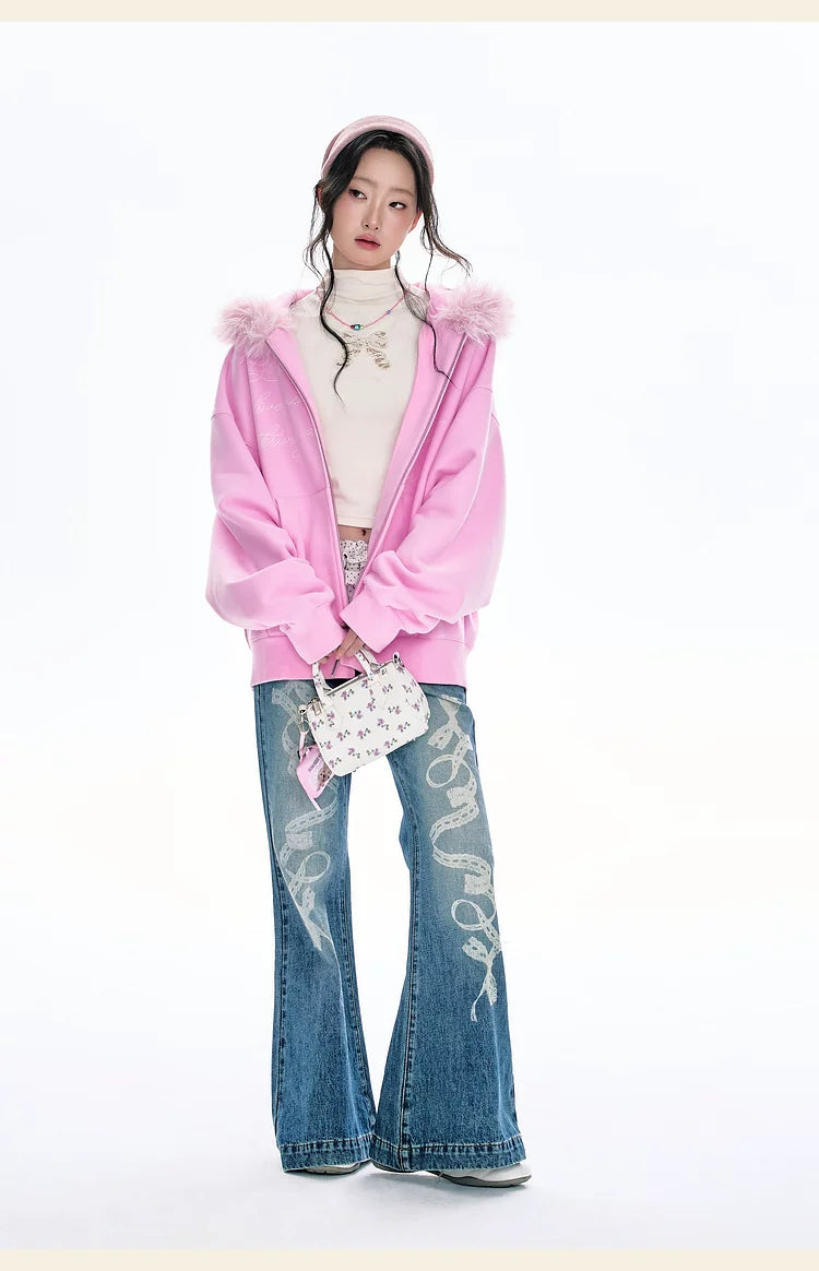 BJHG Vintage Fleece Collar Hooded Sweater Jacket