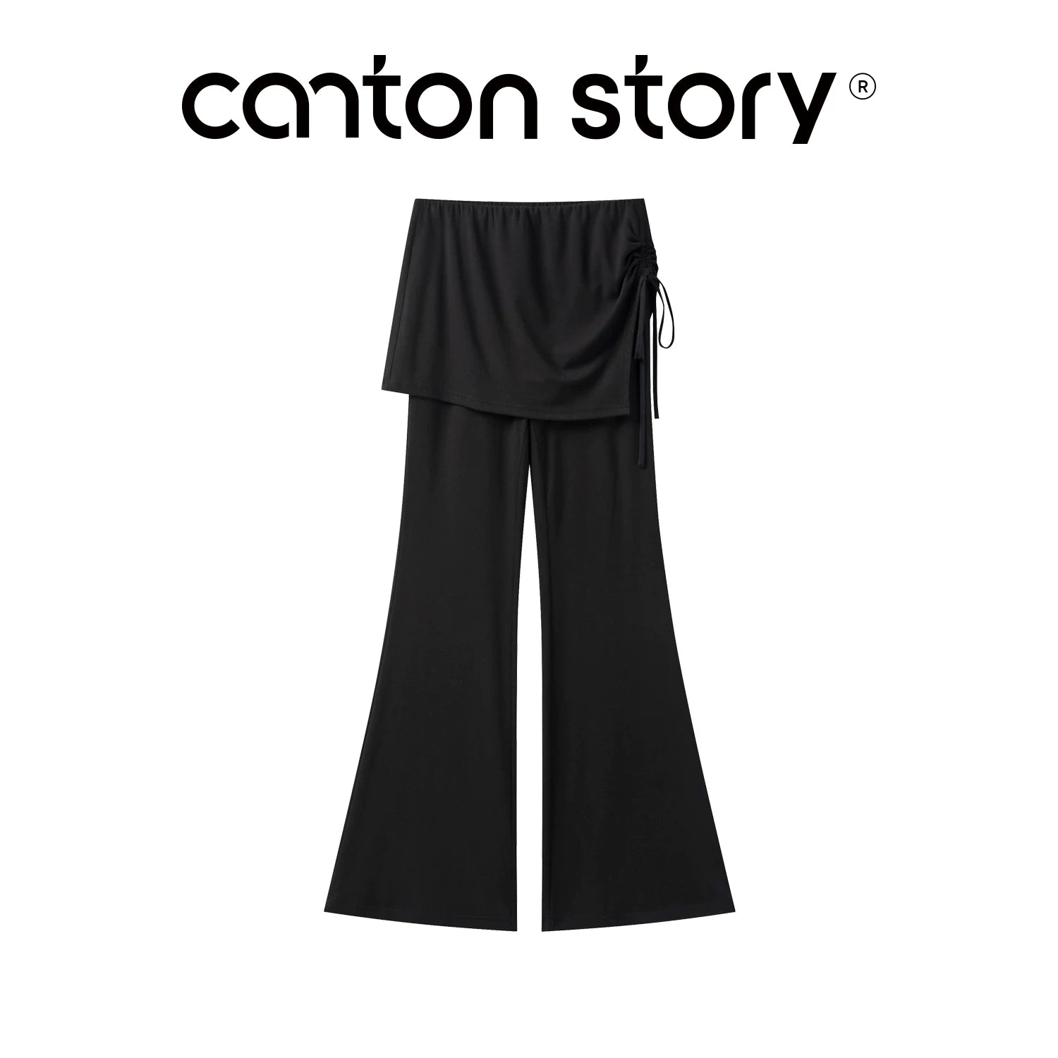Cantonstory Fake Two-Piece High Waist Fart Curtain Casual Pants