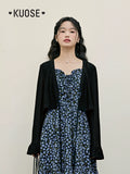 Kuose Floral Suspender Skirt Blue Two-piece Set