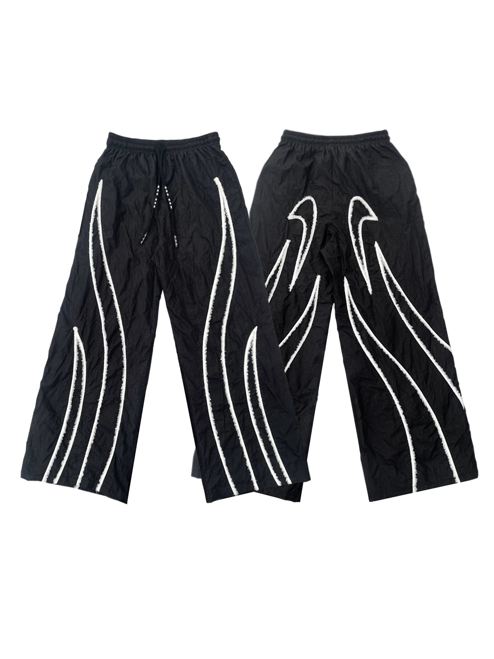 CHAI Splicing Bud Strip Casual Micro-pleated Nylon Trousers