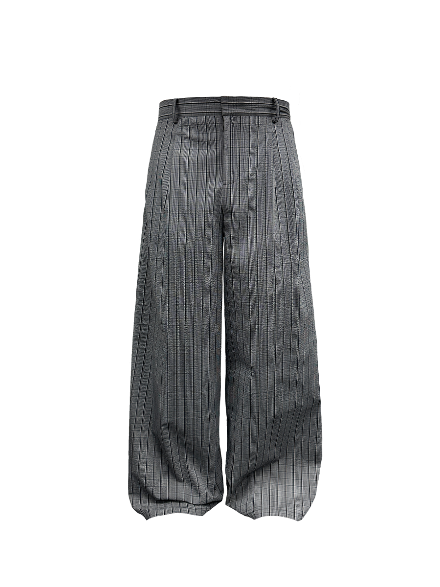 JCAESAR Bubble Plaid Straight Wide-leg Pants
