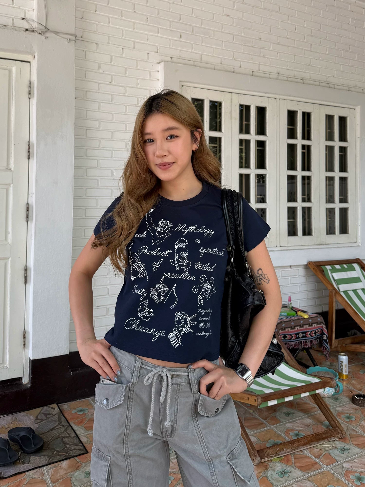 CCYE Embroidered Shoulder Short Versatile Tee