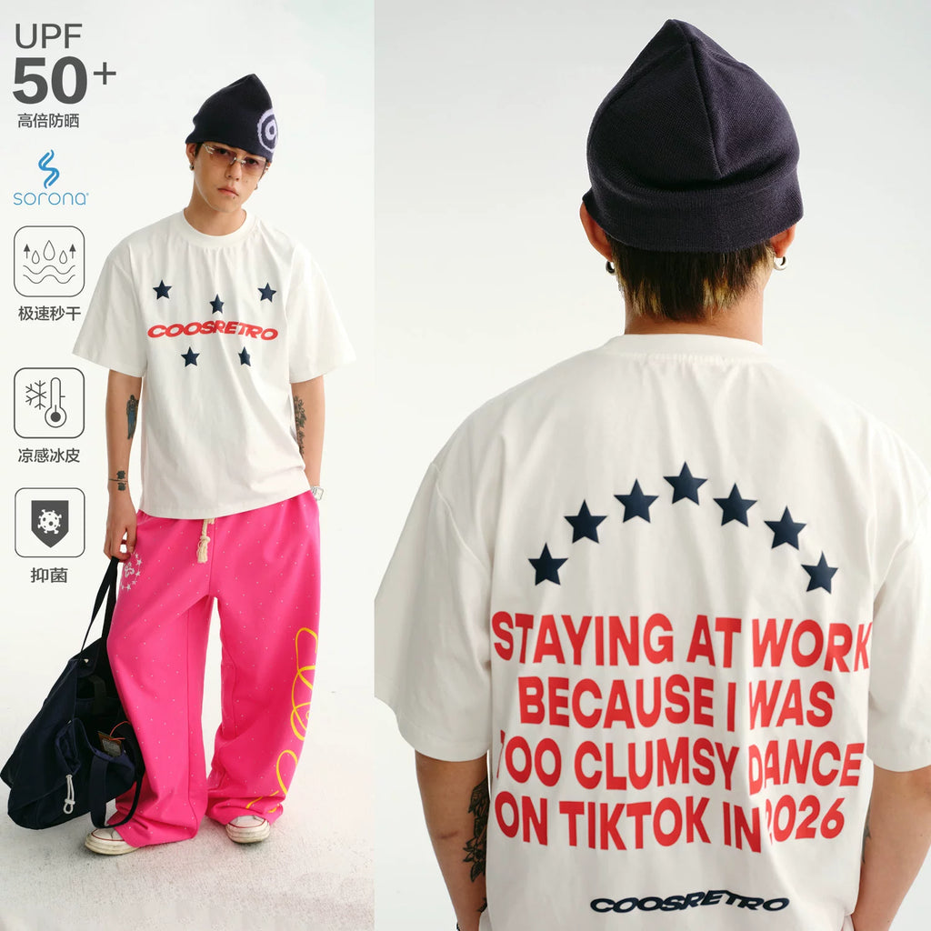 CoosRetro Quick Drying Cooling Loose Letter Printed Tee