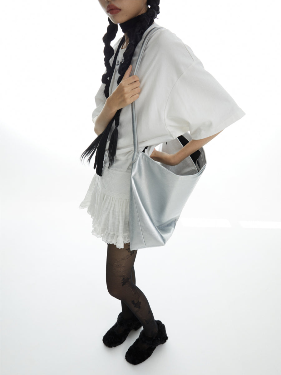 DirtySix Jill COW Split Leather big pocket cowhide soft oversize lazy wind messenger bag