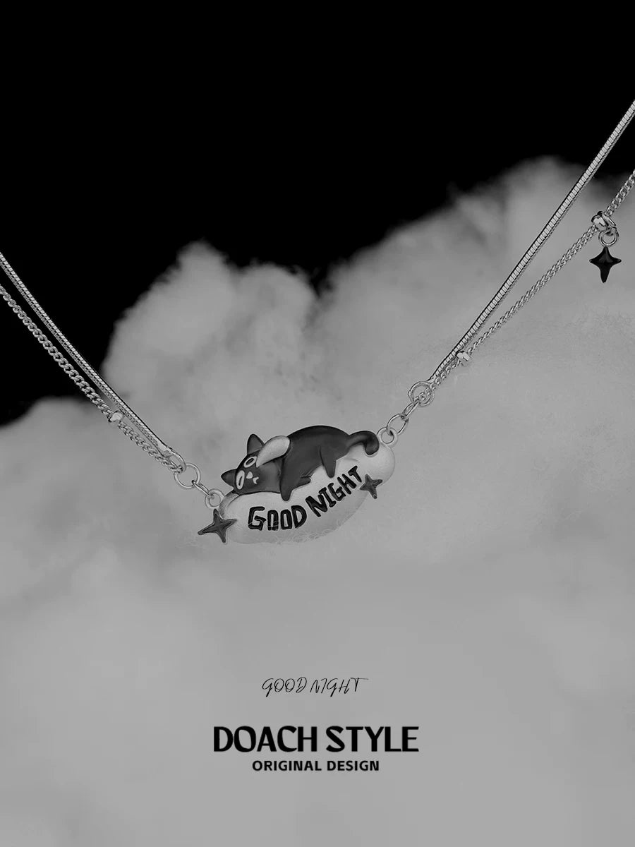 DOACH Cat Sterling Silver Sweet Cool Stacked Necklace
