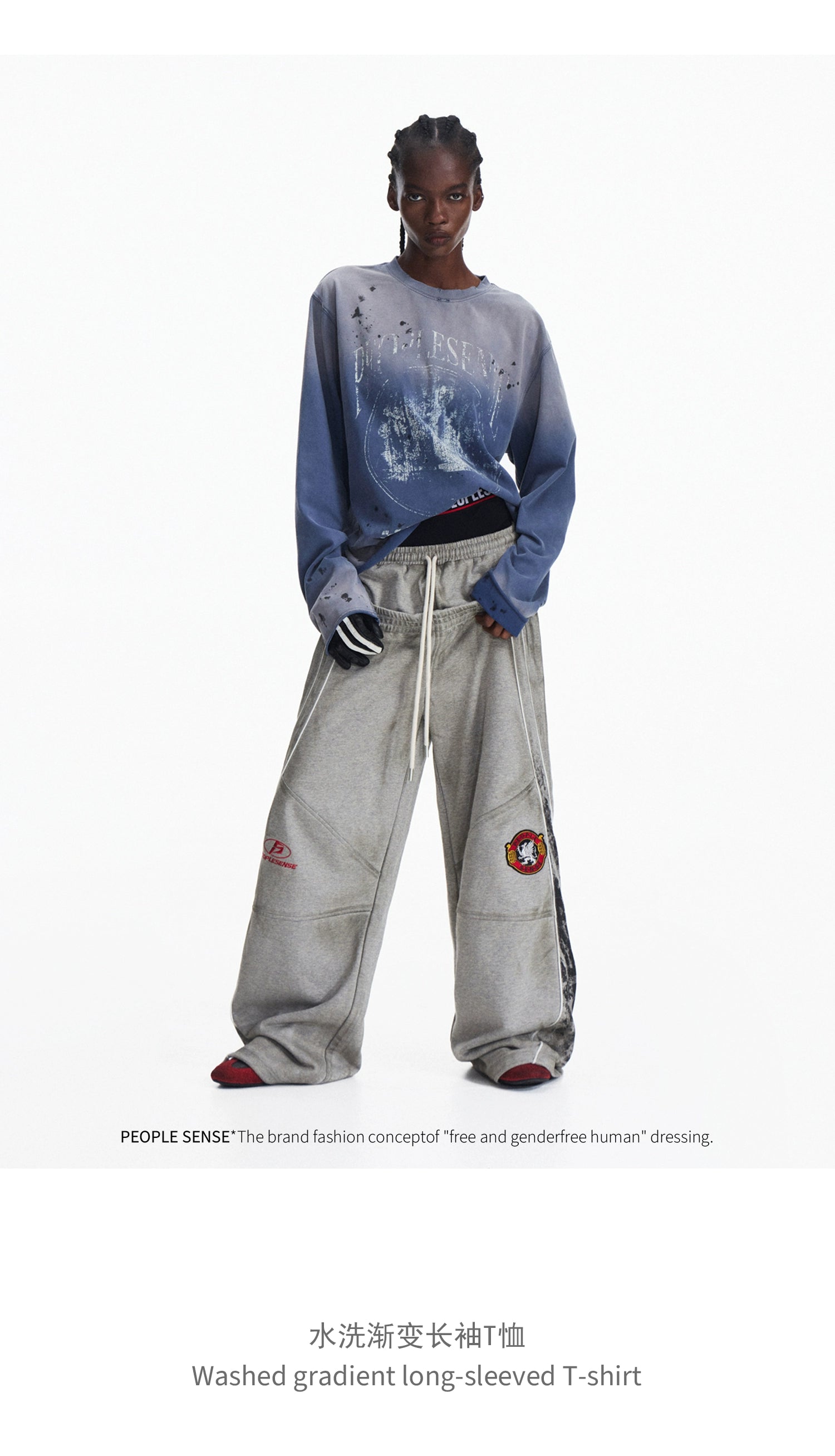 PEOPLESENSE Retro Racing Feng Shui Wash Gradual Change Pullover Sweater