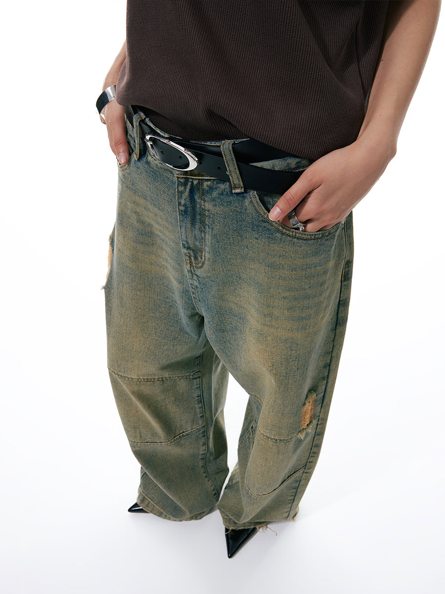 FUNKYFUN Ripped Edged Straight Jeans