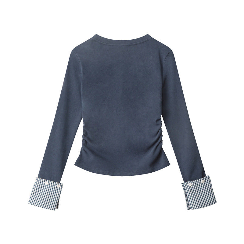 (Clearance) Nariele Waist Wrinkle Splicing Design Long Sleeve