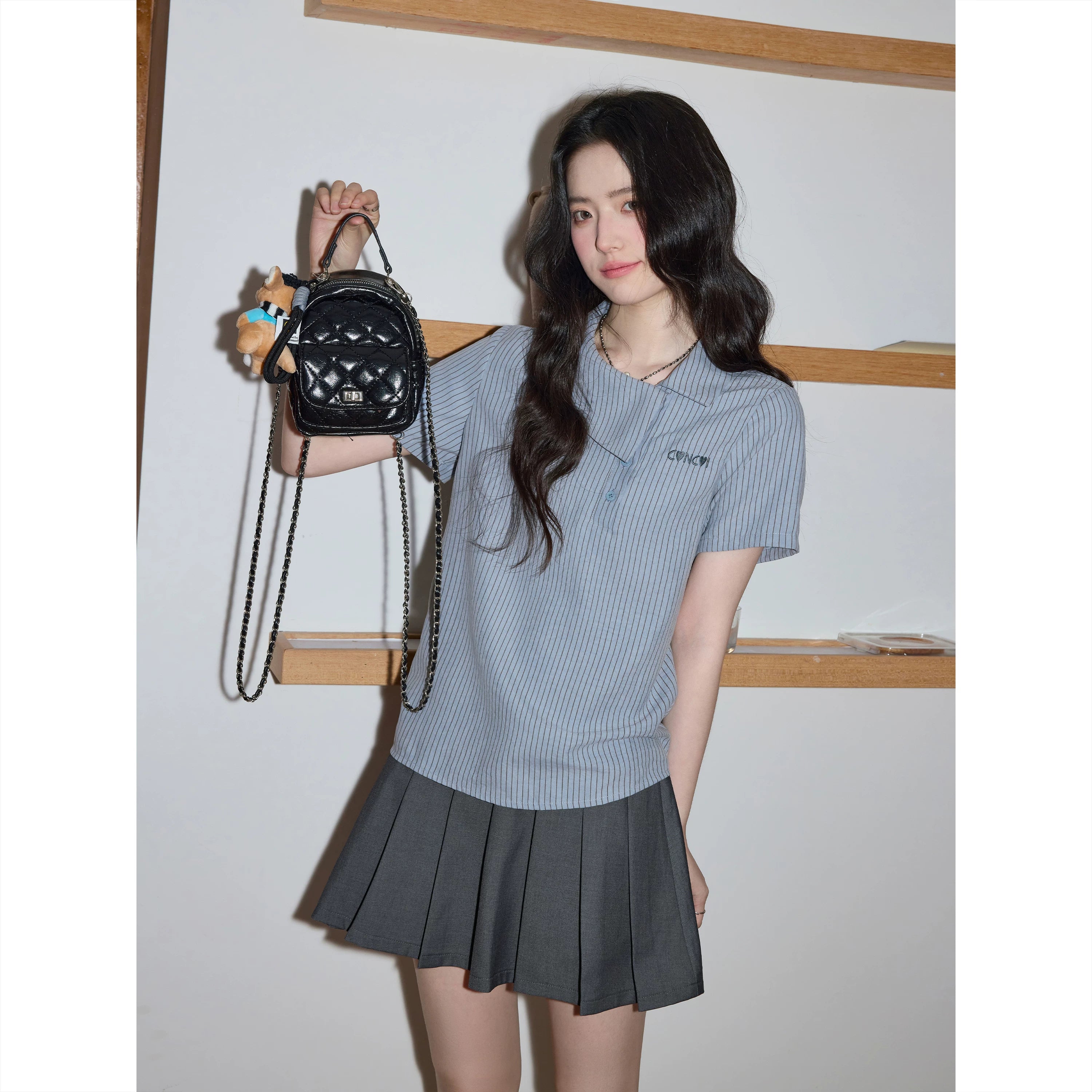 XUJING POLO Collar Striped Short-sleeved Shirt
