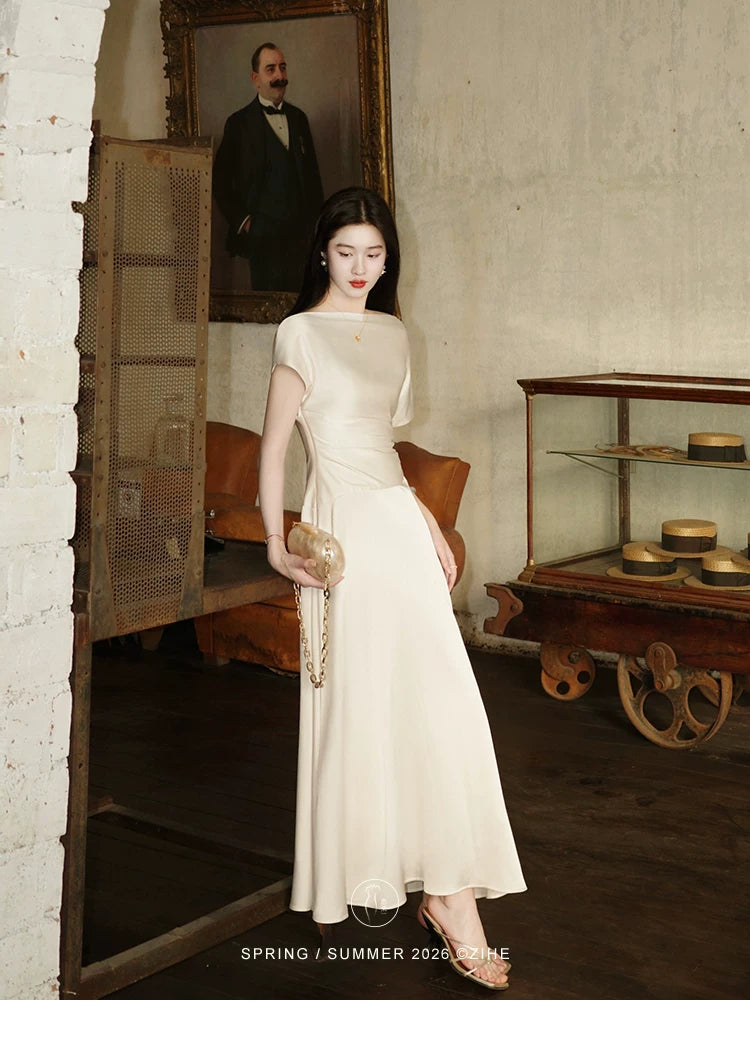 ZIHE Off-the-shoulder Satin Dress