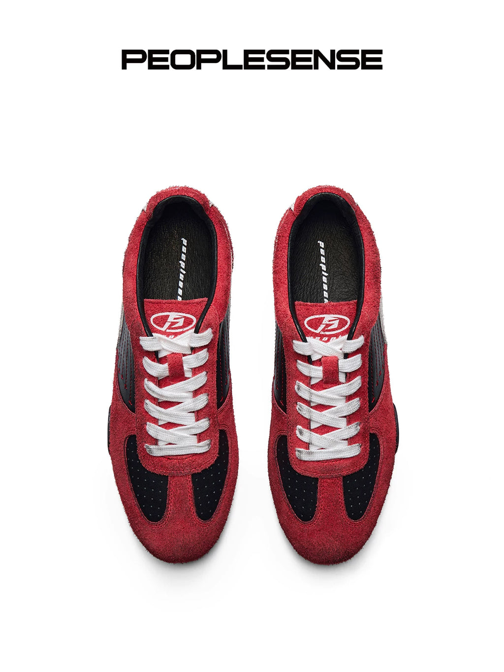 PEOPLESENSE Beef Suede Stitching Embroidered Sneakers