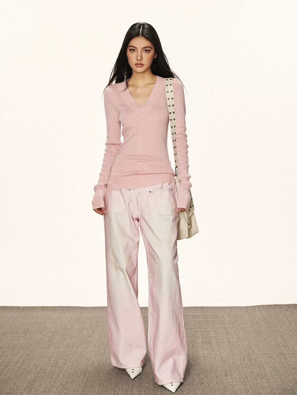 Cherry Melody Vintage V-Neck Long-Sleeve Knit Top
