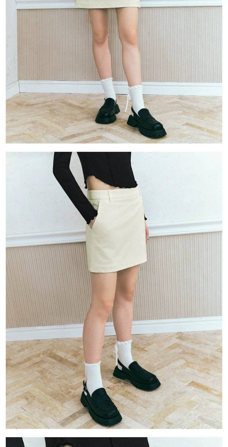 URBAN REVIVO Workplace Commuter Solid Color Zip Skirt