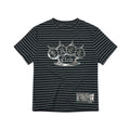 SAXGENWON Striped Three-dimensional Bright Silver Printed Front Shoulder Tee