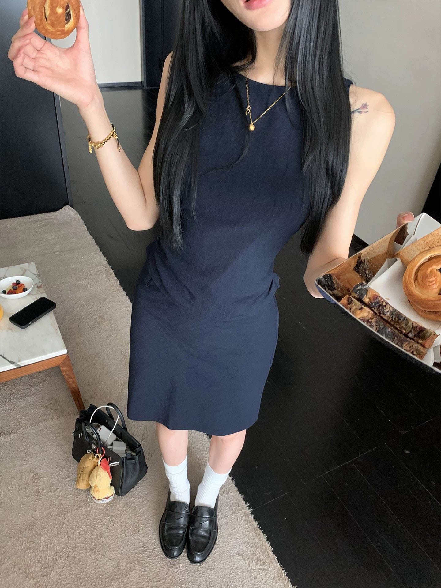 YOUNG KYLIN Pleated Slim Sleeveless Top High Waist Skirt Set