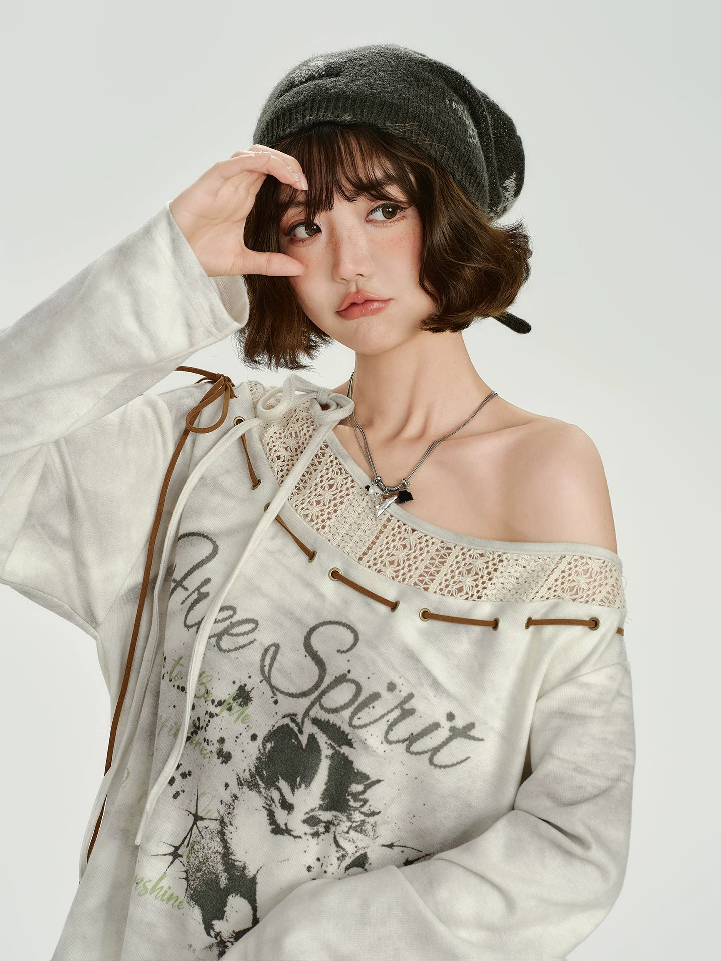 Girlyhalo Vintage Print Splicing Loose Long Sleeves