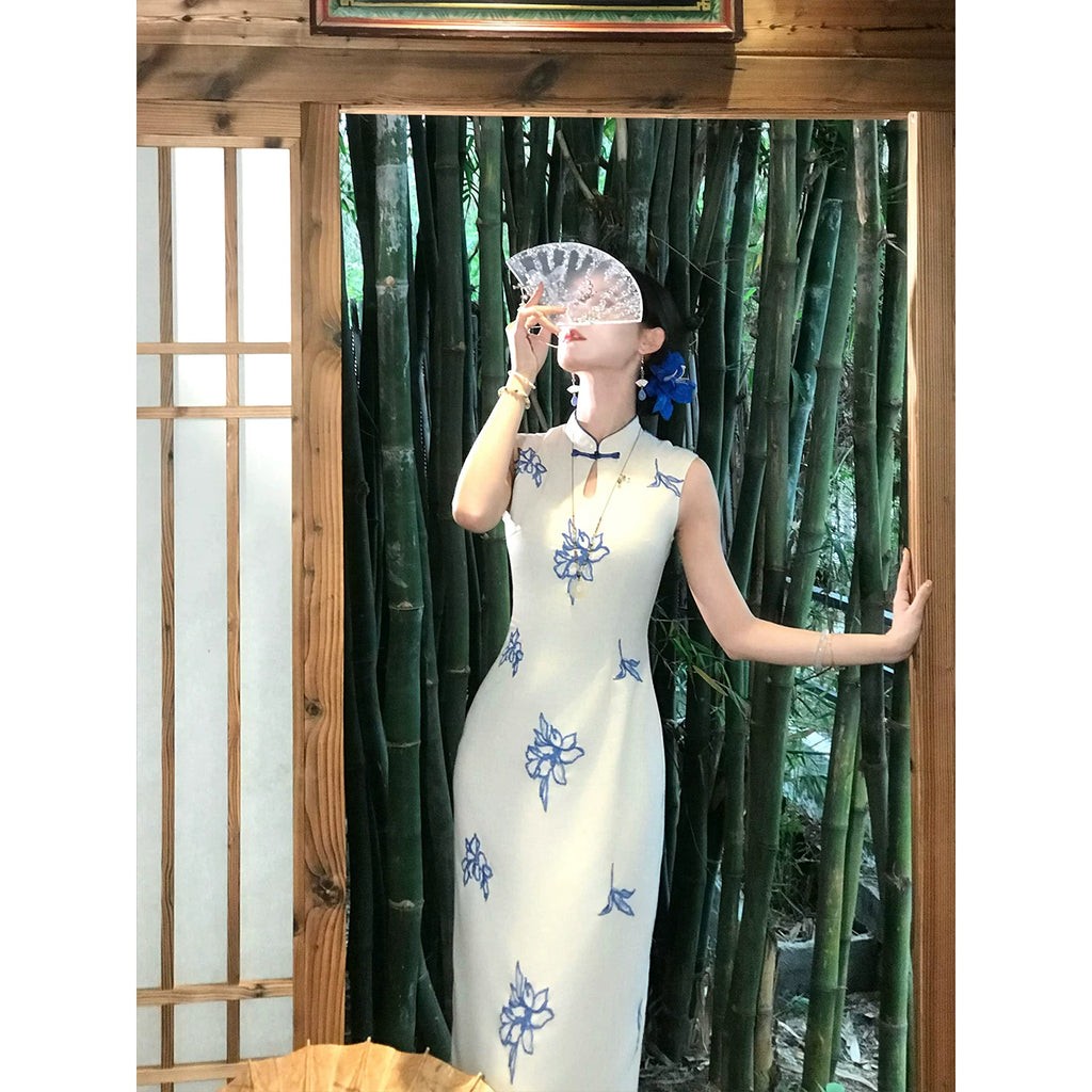 ZIHE Floral Embroidered Cheongsam Slim Dress