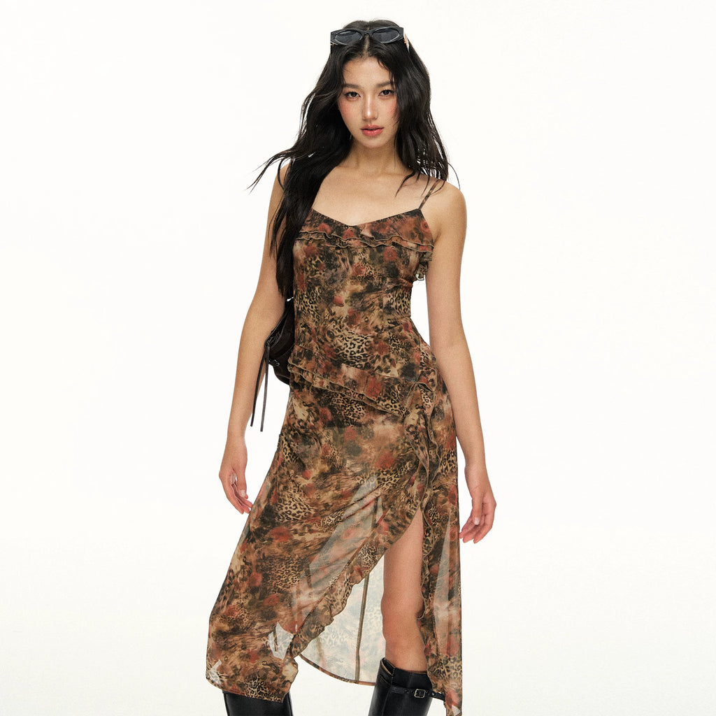 Ariseism Irregular Leopard Print Suspender Dress