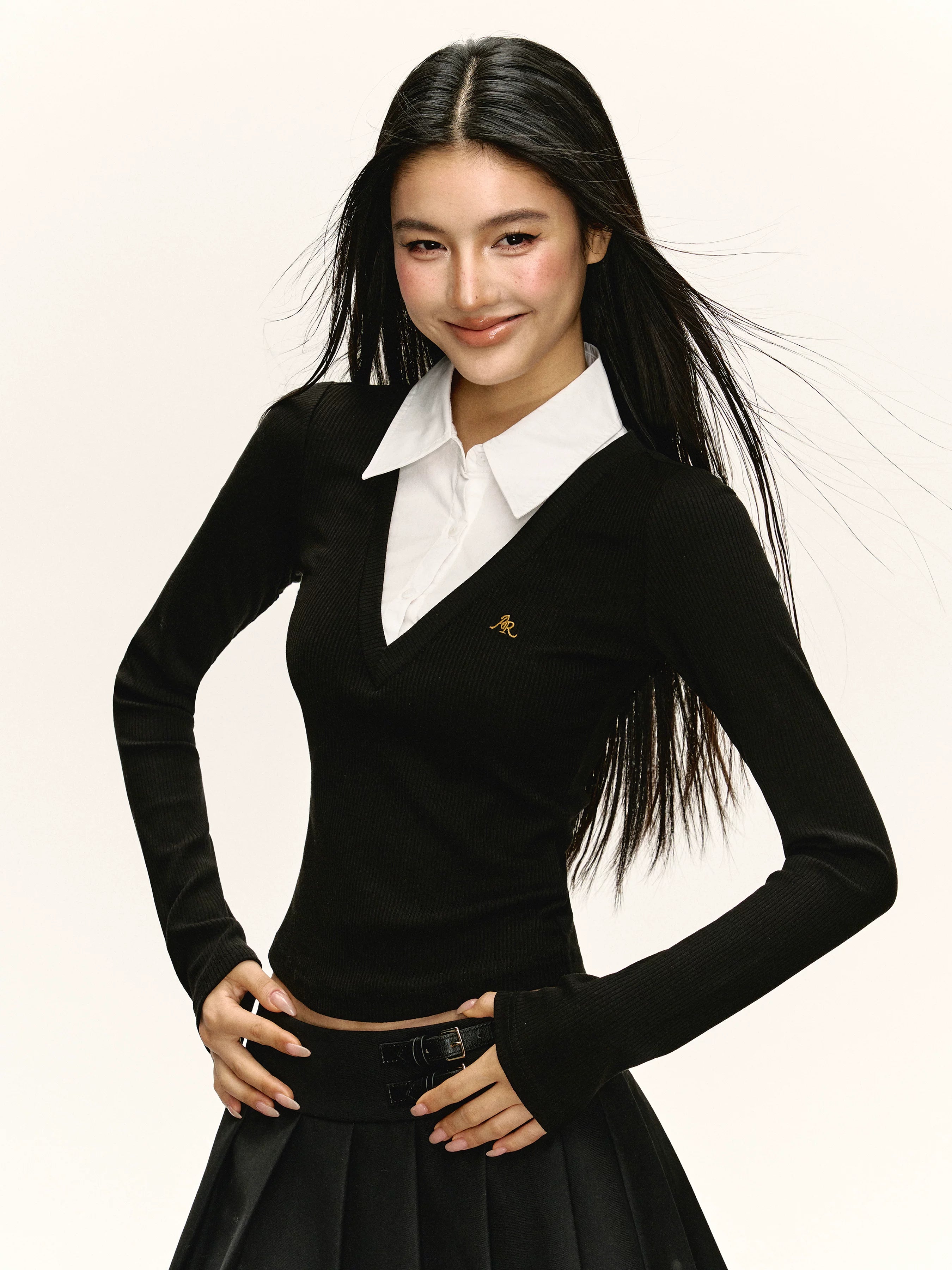 Ariseism Vintage Casual Fake Two Long Sleeves