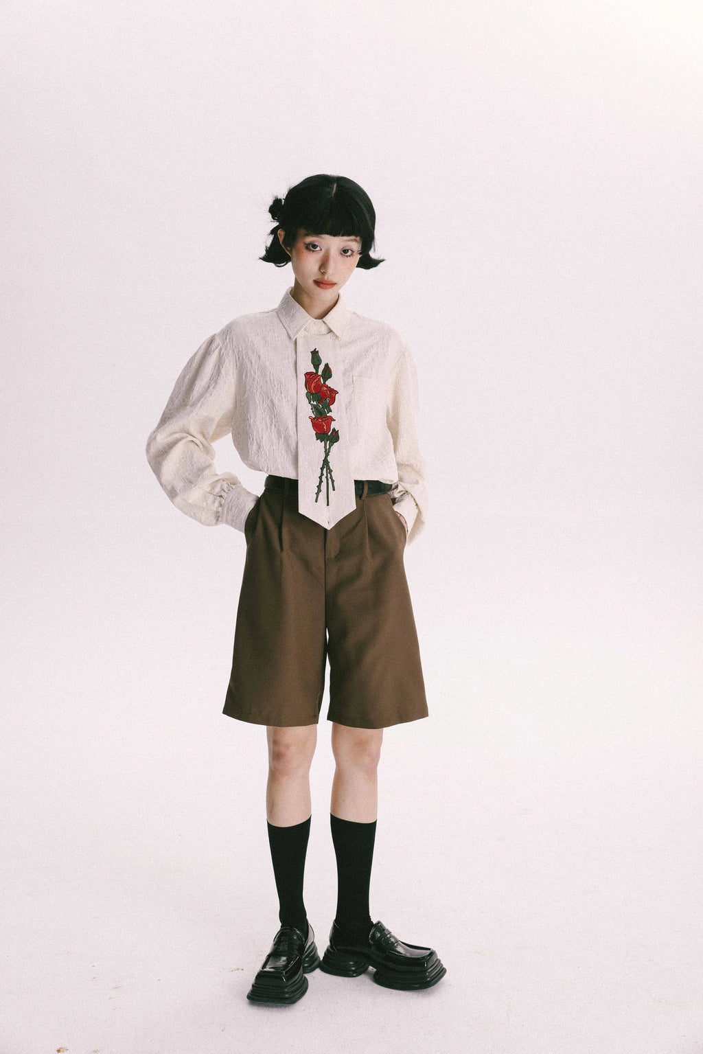 YEDM] Rose Embroidered Vintage Shirt