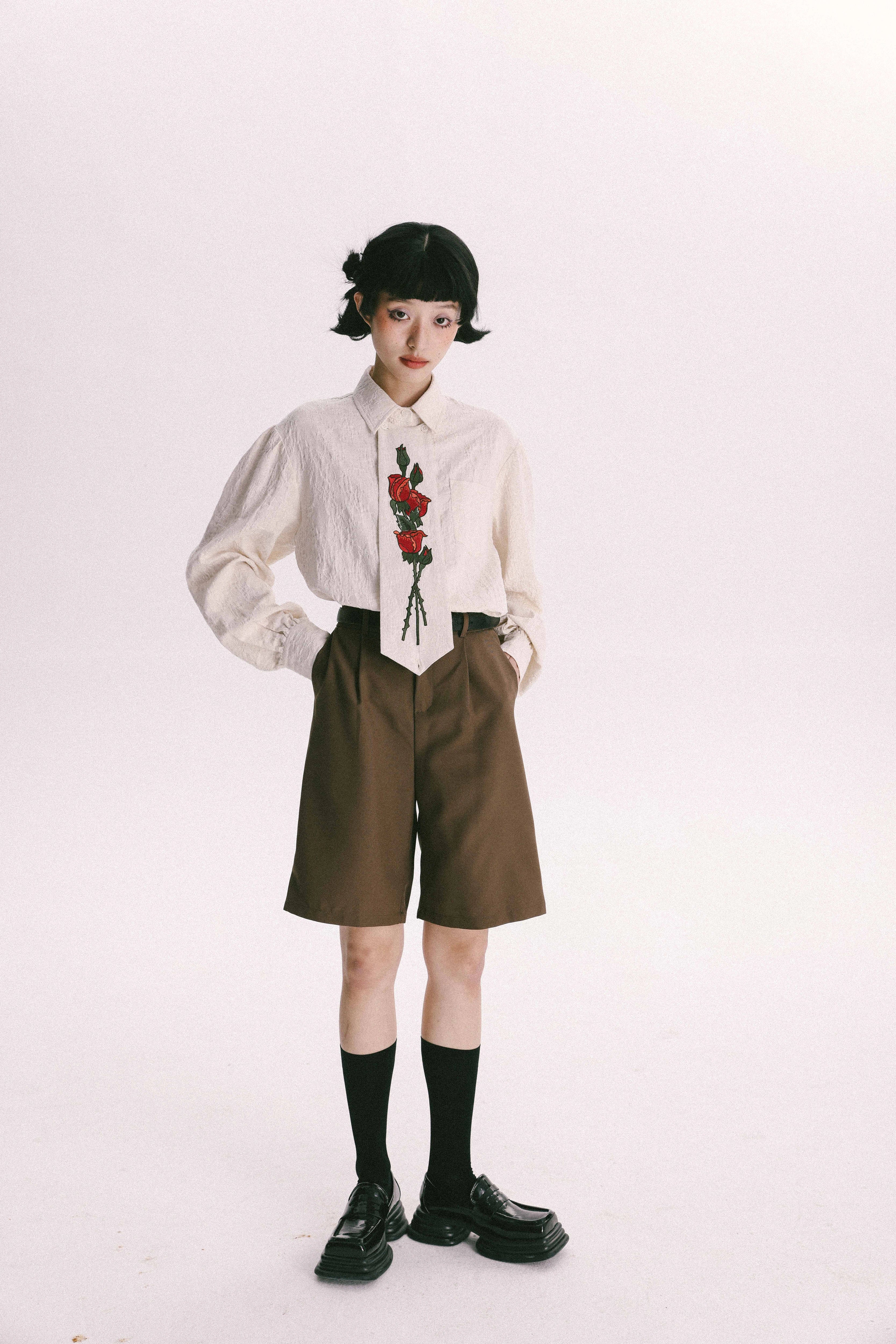 YEDM] Rose Embroidered Vintage Shirt