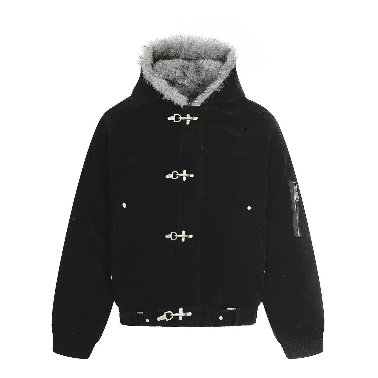 BLACKENERGY Retro Fur Collar Hooded Thickened Cotton Jacket