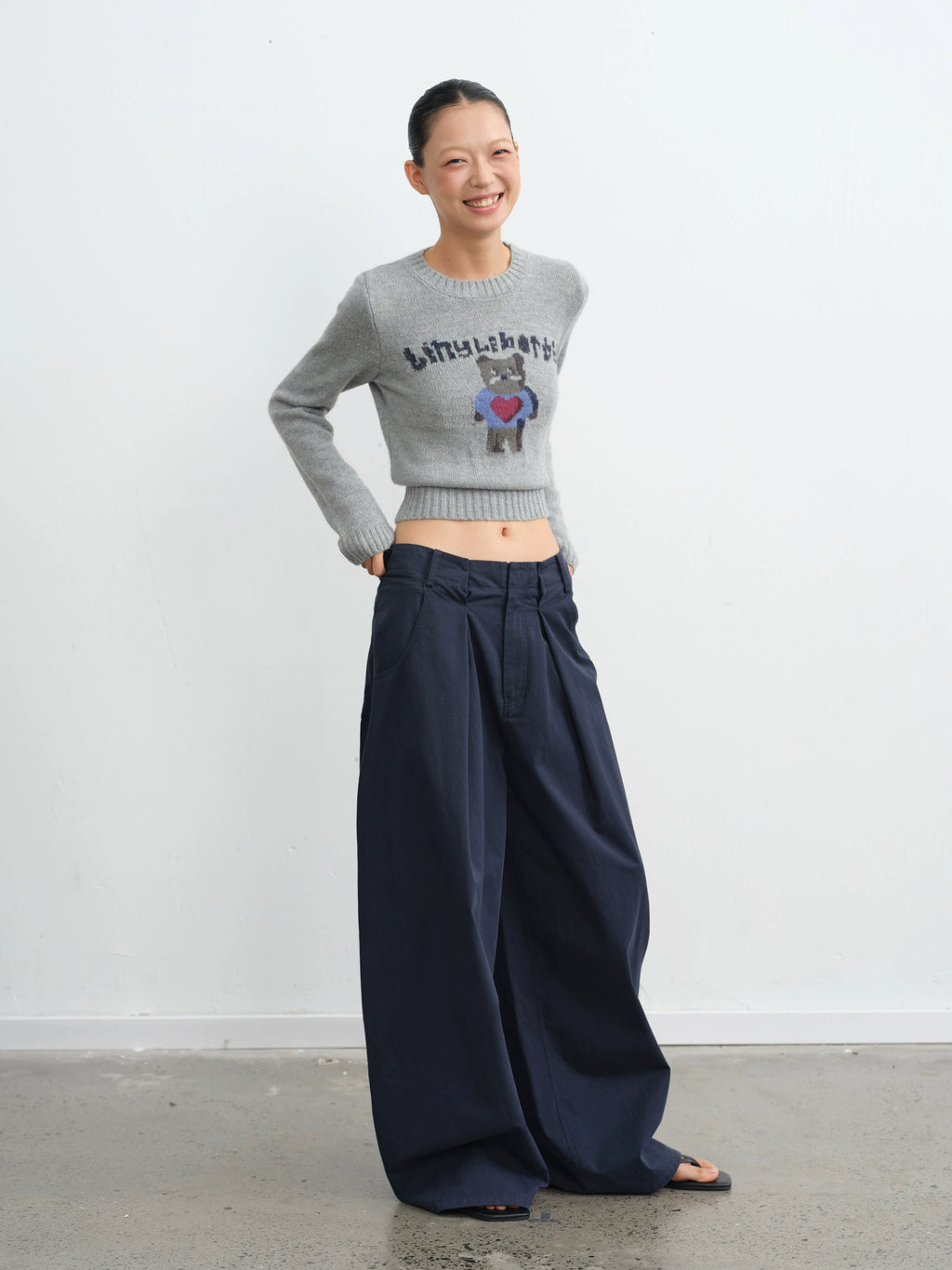 LINY LIBERTY Vintage Cartoon Bear Jacquard Knitted Long-sleeved Sweater