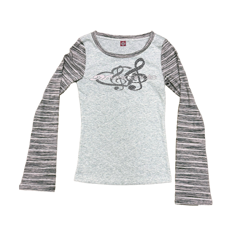 DETW Polka Dot Digital Printing Stripe Splicing Long Sleeve