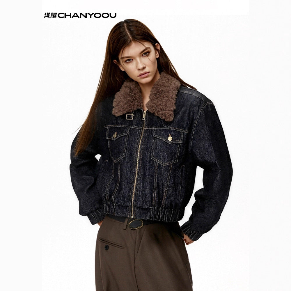 CHANYOOU Retro Lapel Padded Denim Cotton Clothes