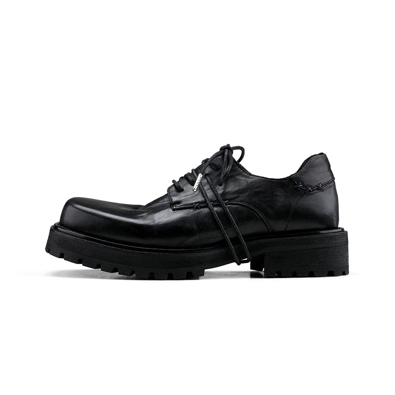 HANQIAORJI Cowhide Square Head Height-increasing Casual Leather Shoes