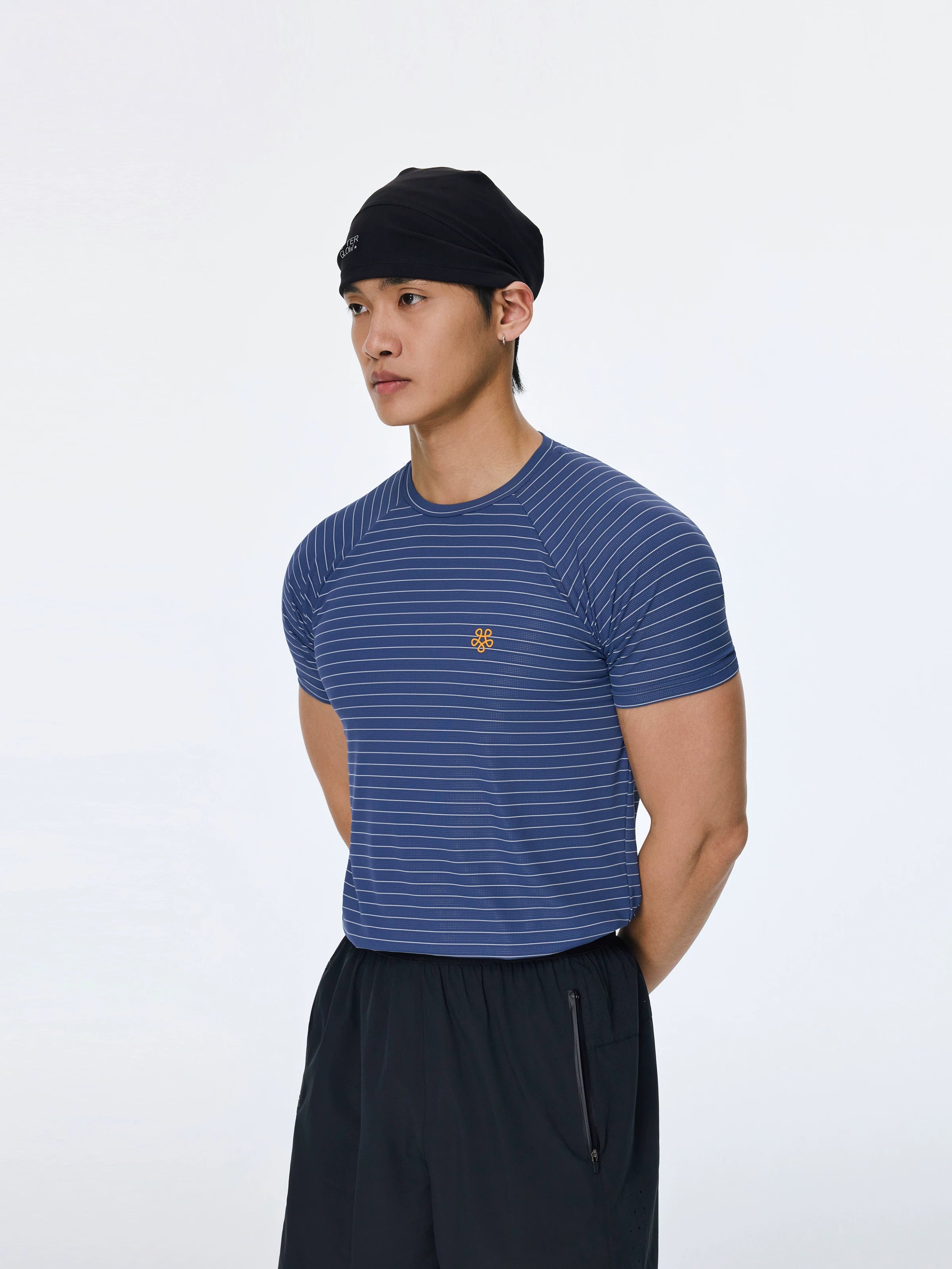AFTERGLOW Striped Slim-fit Shoulder Sleeve Tee